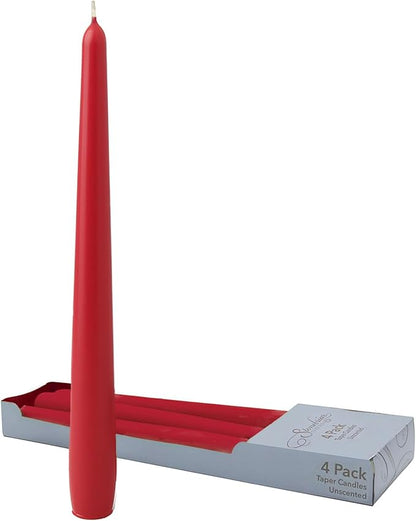Stonebriar Unscented Taper Candles – 7 Hour Burn Time, Long-Lasting Wax Candles for Weddings, Holidays, Home Décor & Special Events, Pack of 4, Red, 10"