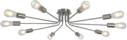 10 Lights Sputnik Ceiling Light Fixture Brushed Nickel Semi Flush Mount Light Ceiling Lamp for Living Room Foyer Dining Room Kitchen Hallway Cafe