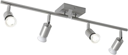 4-Light Nickel Track Lighting Kit, Adjustable GU10 Ceiling Spotlight Fixture with Rotatable Heads, Modern Flush Mount for Kitchen Island, Hallway, Living Room (Bulbs Not Included)
