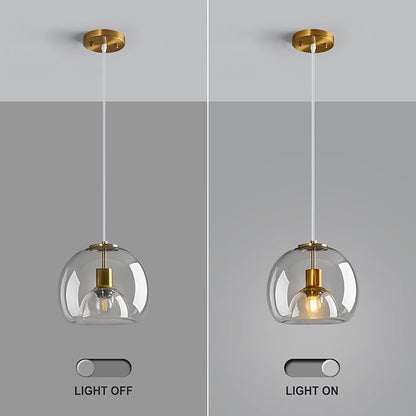 Clear Glass Pendant Lights Kitchen Island Gold Hanging Light Fixture Glass Globe Pendant Light Modern Pendant Lighting for Kitchen Island Bedroom Dining Room (9.84", 1 Pack)
