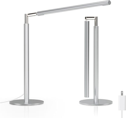 SIBRILLE Silver LED Desk Lamp, 16" Dimmable Metal Desk Light with Base, 15W 1200LM, Adapter Included, Color & Brightness Adjustable, Modern Tall Table Lamp for Home Office Reading Study Task Laptop