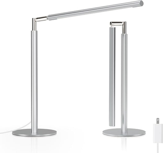 SIBRILLE Silver LED Desk Lamp, 16" Dimmable Metal Desk Light with Base, 15W 1200LM, Adapter Included, Color & Brightness Adjustable, Modern Tall Table Lamp for Home Office Reading Study Task Laptop