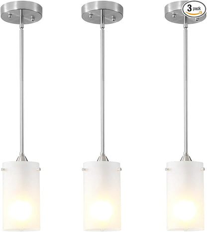 Mini Pendant Light Fixture 1-Light, 3 Pack Brushed Nickel Hanging Ceiling Lights with Opal White Glass, Adjustable Height, Modern Hanging Pendant Lamp for Kitchen Island