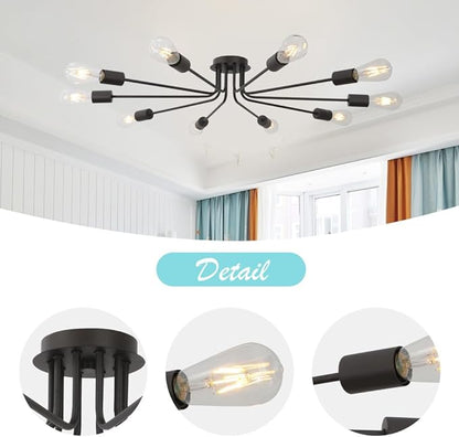 Modern Semi Flush Mount Ceiling Light Industrial 10 Light Vintage Oil Rubber Bronze Sputnik Chandelier Lighting Industrial Kitchen Light Fixture