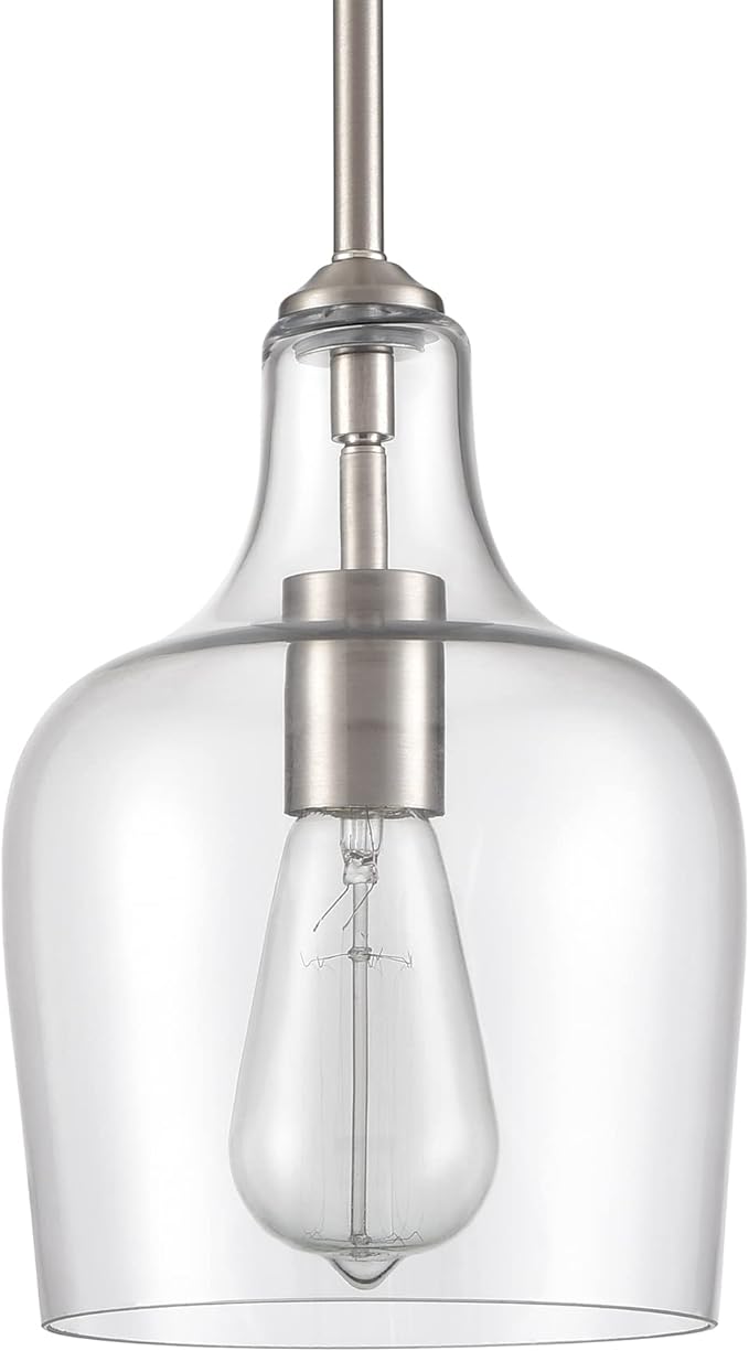 Modern Farmhouse Pendant Lighting for Kitchen Island Glass Pendant Light Brushed Nickel, 1-Light