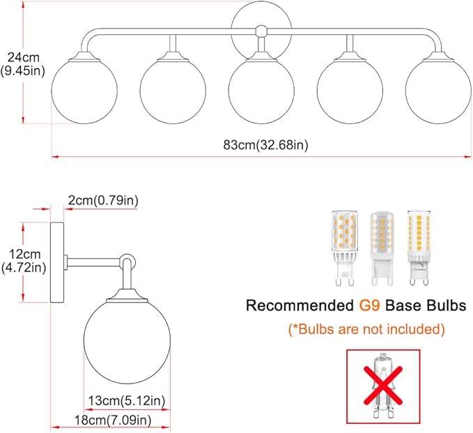 Modern Brushed Brass 5-Lights Bathroom Vanity Light, Lighting Fixtures Over Mirror with Milky White Glass Ball Shades, Wall Sconces for Bathroom Dressing Table Bedroom