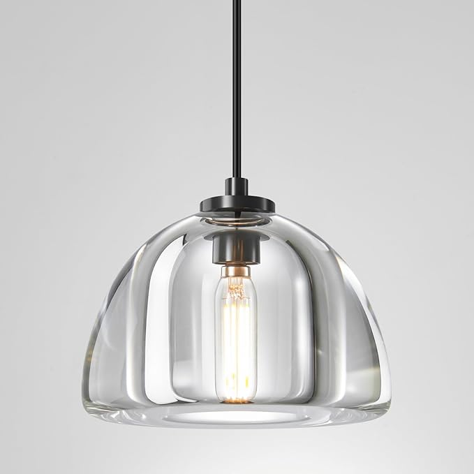 Crystal Pendant Light Kitchen Island: 7" Vintage Brass Hanging Lights above Dining Table - Modern K9 Crystals Lighting over Kitchen Sink - Luxury Black Hemispher Pendants Light Fixtures Bulbs Included