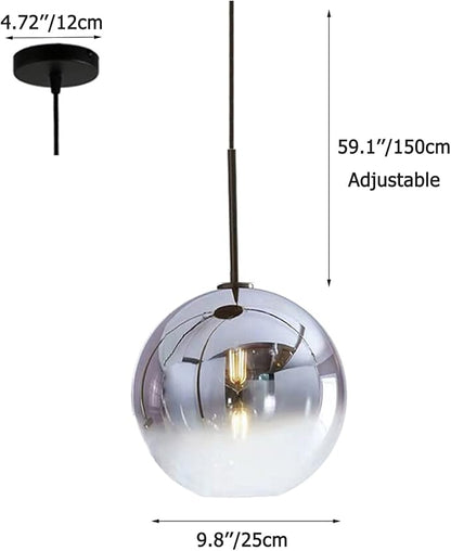 Gradient Color Glass Pendant Light,Modern Glass Hanging Light Chaniler Light (Silver, 25cm)