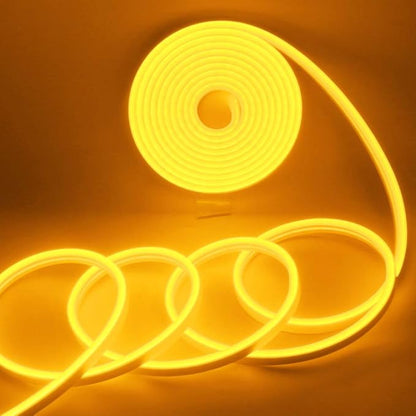 YM E-Bright Led Neon Strip Lights Without Power Supply, 12V Silicone Rope Indoor Outdoor 16.4Ft 600SMD Waterproof Flexible for Signboard Bar TV Kitchen Bedroom Home Party Decoration,Yellow/Amber