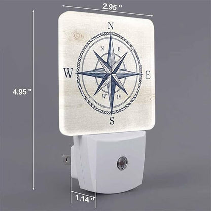 Compass Night Light Vintage Ocean Geographical Exploration Sign 0.5W Night Lights Auto LED Lamp Energy Saving Square Lights for Room Bedroom Bathroom