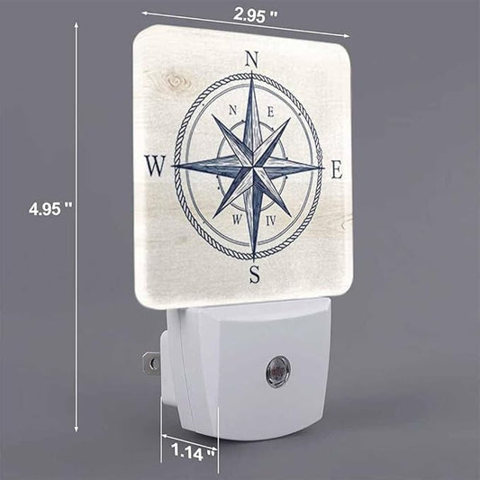 Compass Night Light Vintage Ocean Geographical Exploration Sign 0.5W Night Lights Auto LED Lamp Energy Saving Square Lights for Room Bedroom Bathroom