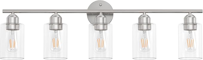 Bathroom Vanity Light Fixtures Brushed Nickel Bathroom Lighting Fixture, 5 Lights Bathroom Light Fixture Over Mirror, Modern Black Vanity Light, Wall Sconces with Glass Shades