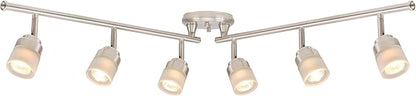 Globe Electric 59865 Spence 6-Light Foldable Track Lighting, Brushed Nickel, Frosted Glass Shades