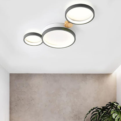 3-Lights LED Ceiling Light Fixture,22 Inch Modern Ceiling Lights Flush Mount Wooden 20W Dimmable Chandelier for Living Room Bedroom Kitchen,3000K/4000K/6000K Temperatures Selectable Grey