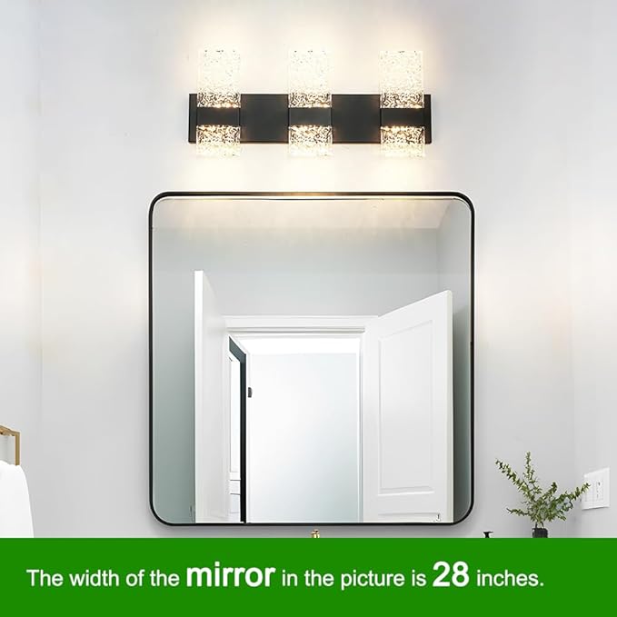 Modern Matte Black 3 Lights Bathroom Vanity Light, Eleglant Black LED Bathroom Light Fixtures over Mirror, Dimmable Acrylic Shade Wall Lighting Fixtures, Hardwired Wall Light(H9.25in, L21.26in)