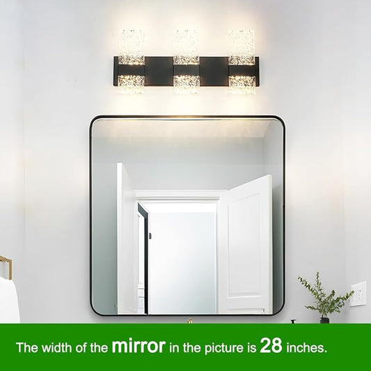 Modern Matte Black 3 Lights Bathroom Vanity Light, Eleglant Black LED Bathroom Light Fixtures over Mirror, Dimmable Acrylic Shade Wall Lighting Fixtures, Hardwired Wall Light(H9.25in, L21.26in)