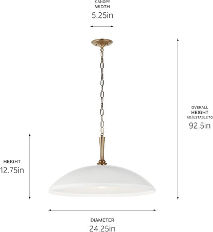 Kichler Delarosa 1-Light Pendant Light Fixture, Updated Traditional Hanging Lamp with White Shade and Champagne Bronze Hardware for Kitchen Island, Dining Room, or Hallway (12.75" x 24.25"), 52637WH