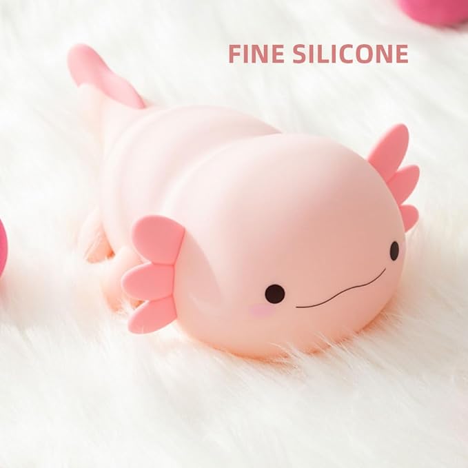 IFTHFOUR Axolotl Night Light – Cute Rechargeable Dimmable Silicone Lamp for Kids, Kawaii Bedside & Nursery Decor, Trendy for Girls & Boys (Pink)
