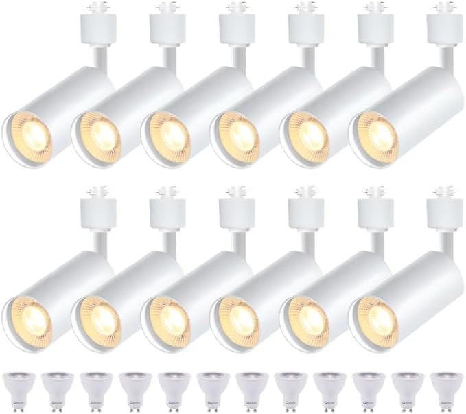 12PCS LED White Track Lighting Heads (No Track Rails) with Replaceable GU10 Bulbs, 3000K Warm White Ceiling Spotlight Fixtures for Accent Lighting for Home, Store, Moblie Cart and Office