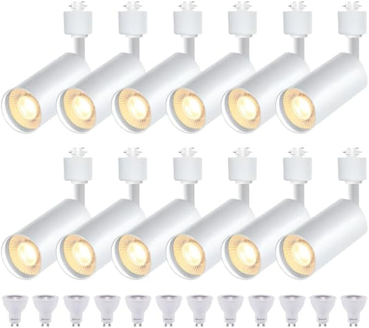 12PCS LED White Track Lighting Heads (No Track Rails) with Replaceable GU10 Bulbs, 3000K Warm White Ceiling Spotlight Fixtures for Accent Lighting for Home, Store, Moblie Cart and Office
