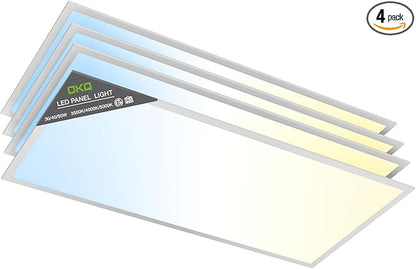 OKQ 2x4 LED Flat Panel Light Drop Ceiling Office Fixture, 30/40/50W Selectable, 5000K 5CCT Switchable, 0-10V Dimmable, 24x48 Inch LED Flush Mount Ceiling Light, ETL Listed 4 Pack