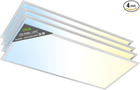 OKQ 2x4 LED Flat Panel Light Drop Ceiling Office Fixture, 30/40/50W Selectable, 5000K 5CCT Switchable, 0-10V Dimmable, 24x48 Inch LED Flush Mount Ceiling Light, ETL Listed 4 Pack