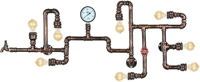 LITFAD Industrial Wall Sconce Vintage 47" Multi Lights Farmhouse Wall Light with 8 Lights and Water Pipe Bar Style Antique Wall Lamp for Living Room, Hallway, Restaurant