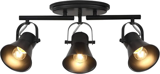 KEESFU 3-Light Track Lighting Kit,Black Semi Flush Mount Ceiling Light with 3 Rotatable Light Heads,Industrial Accent Lighting for Livingroom,Bathroom,Hallway,Art Wall,Bathroom,Kitchen.(3-Light)