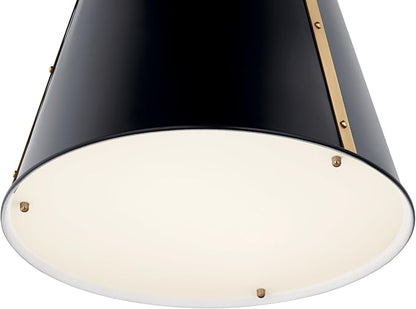 Kichler Etcher 2-Light Pendant Light Fixture, Kitchen Island Hanging Light with Etched Painted White Glass Diffuser in Black and Champagne Bronze (22.5" x 18"), 52711BK