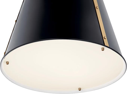 Kichler Etcher 2-Light Pendant Light Fixture, Kitchen Island Hanging Light with Etched Painted White Glass Diffuser in Black and Champagne Bronze (22.5" x 18"), 52711BK