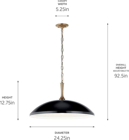 Kichler Delarosa 1-Light Pendant Light Fixture, Oversized Kitchen Island Hanging Light with Black Shade and Champagne Bronze Hardware, for Dining Room or Kitchen (12.75" x 24.25"), 52637BK