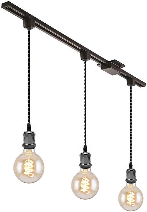 Kiven 3 Pack H-Type 3 Wire Track Light,Rose Pendant Braided Fabric Flex Cord Length 23.62 in for Restaurant Chandelier Decorative Pendant Light Industrial Factory Pendant Lamp,Bulb Not Included