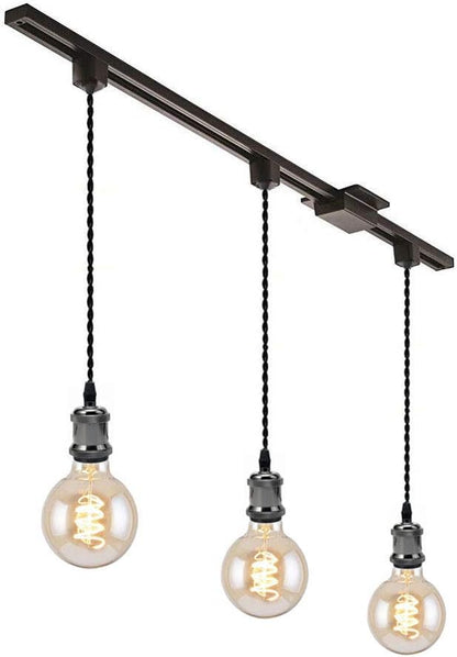 Kiven 3 Pack H-Type 3 Wire Track Light,Rose Pendant Braided Fabric Flex Cord Length 23.62 in for Restaurant Chandelier Decorative Pendant Light Industrial Factory Pendant Lamp,Bulb Not Included