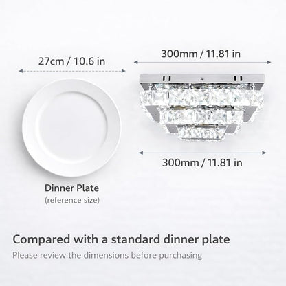 Finktonglan Crystal LED Flush Mount Ceiling Light, 11.8"×9.1" Rectangular Close to Ceiling Light, 24W 6500K Cool White Daylight, K9 Crystal & Stainless Steel, Non-Dimmable