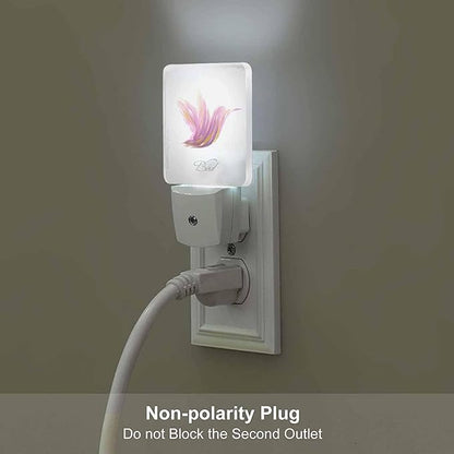 LED Night Light,Shiny Lavender Striped Hummingbird LED Night Light Plug into Wall with Dusk to Dawn Light Sensor White Energy Efficient Nightlight for Bedroom Bathroom Hallway Living Room Kitchen