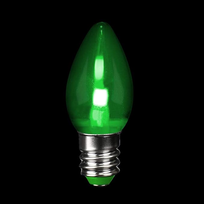 Feit Electric BPC7/G/LEDG2/2/6 7W Equivalent 0.1 Watt Candelabra Base Holiday Party Decorative LED C7 Light Bulb, 2.15" H x 1" D, Green, 12
