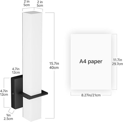 15.7inches Modern Led Wall Sconces,18W 3000K 1200Lumen Bathroom Vanity Wall Lights with White Acrylic Lampshade,Indoor Hardwired Wall Lamp for Bedroom Living Room(Black,2-Pack)
