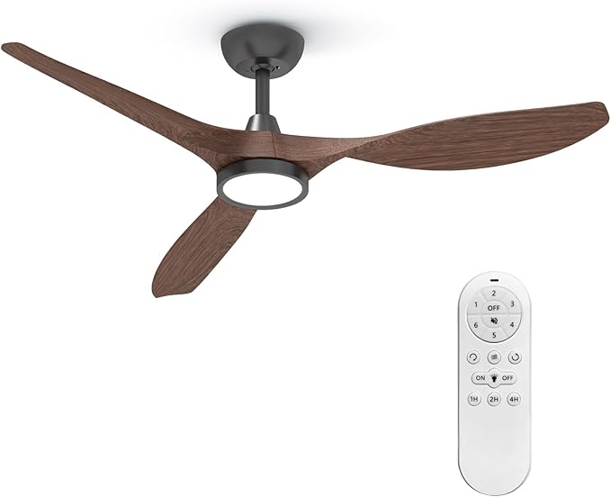 Roomratv Ceiling Fans with Lights and Remote Control,Quiet Noiseless Reversible DC Motor,6 Speeds,Timers, 3 CCT, Indoor Use, Plastic Blades,52 Inch Black Wood Grain Modern Ceiling Fan for Living Room