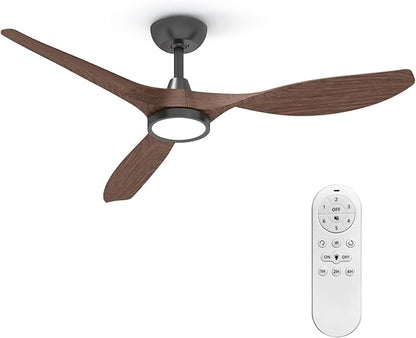 Roomratv Ceiling Fans with Lights and Remote Control,Quiet Noiseless Reversible DC Motor,6 Speeds,Timers, 3 CCT, Indoor Use, Plastic Blades,52 Inch Black Wood Grain Modern Ceiling Fan for Living Room