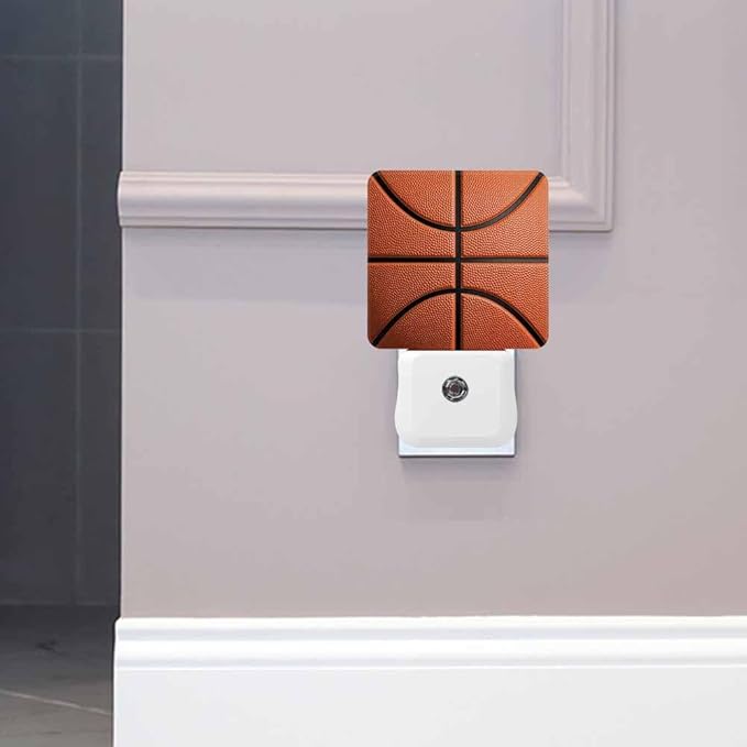 Basketball Background Night Lights Plug into Wall Highly Detailed Texture Night Light with Dusk to Dawn Sensor for Home Bedroom Bathroom Living Room 0.5W Sleep-Friendly