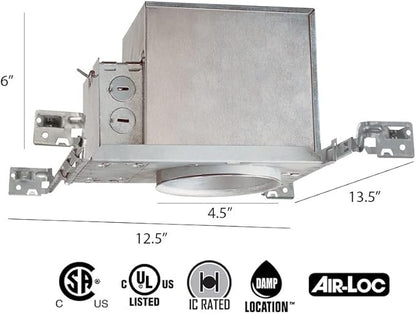 Juno 4 Inch Incandescent Ceiling Light Housing for New Construction, IC Rated Recessed Light, Adjustable Bar Hangers, Damp Location UL Listed Can Lighting, Includes Push-in Electrical Connectors