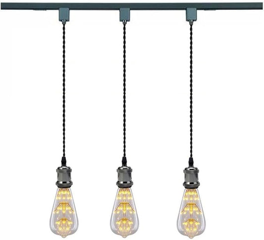 Kiven 3-Light H-Type Wire Track Light Pendants 39.37 Inch Cord Length Black Weave Rope Restaurant Chandelier Decorative Pendant Light Industrial Factory Pendant Lamp 3 Pack,Bulb Not Included