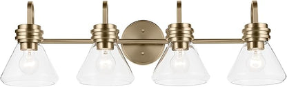 Kichler Farum 34" 4-Light Bathroom Vanity Light Fixture with Clear Glass in Champagne Bronze for Single or Double Vanity, Modern Lighting Fixture (34" x 9.5" x 9.5"), 55156CPZCLR