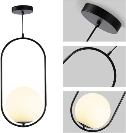 Modern Black Globe Pendant Light Set of 2 Frosted Glass Shade Geometric Hanging Fixture Indoor Adjustable Hanging Pendant Lamp Spherical Lighting for Kitchen Island Bedroom