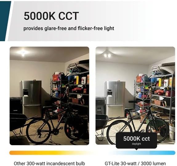GT-Lite 3000 Lumens LED Garage Light, 300-Watt Equivalent, 5000K Daylight, E26 Base, Adjustable Panels,1 Pack