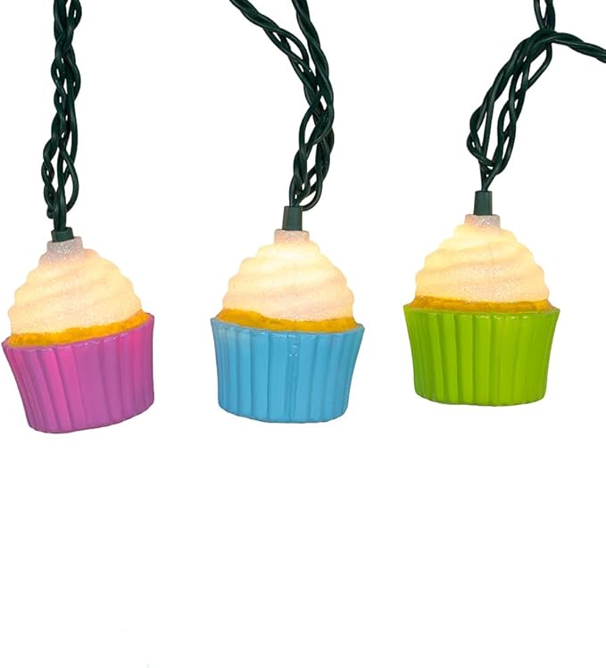 Kurt Adler 12-Foot UL 10-Light Multicolor Cupcake Light Set with Green Wire