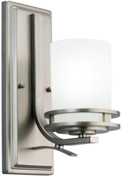 Kichler Hendrik 12" Wall Sconce in Brushed Nickel, 1-Light Modern Wall Mount Light with Satin Etched Cased Opal Glass, (12" H x 5.25" W), 5076NI, 24.75 in