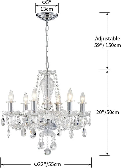 AGV LIGHTING Mid-Century Modern Chandeliers, Crystal Pendant Light Fixture, with 6-Lights, D22 x H20, Adjustable Chains 59", Chrome Finish