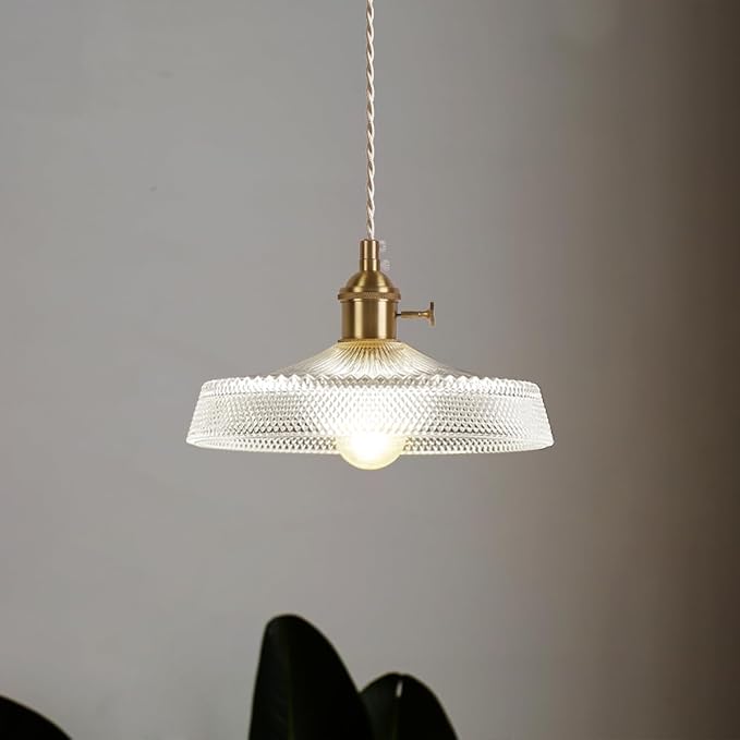 Vintage Mini Pendant Light Fixtures, 9 Inch Glass Kitchen Island Light Fixtures Brass Light Cord Pendant Lights Hanging Light for Living Room Bedroom Hallway Dining Room E26