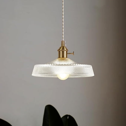 Vintage Mini Pendant Light Fixtures, 9 Inch Glass Kitchen Island Light Fixtures Brass Light Cord Pendant Lights Hanging Light for Living Room Bedroom Hallway Dining Room E26